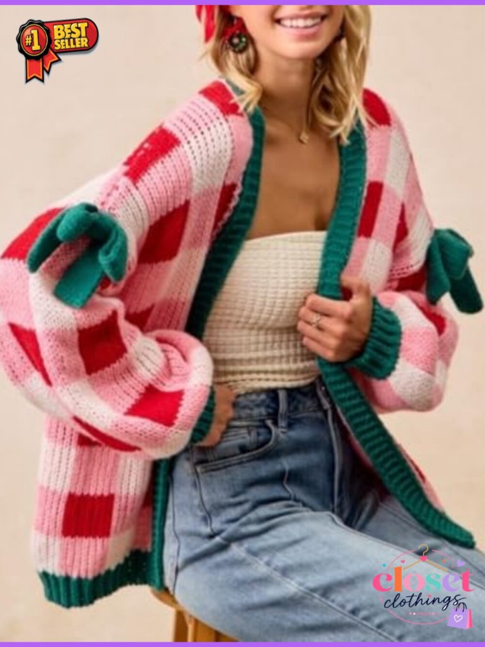 Chunky Knit Oversized Balloon Sleeve Cardigan Sweater - Picture 6 of 6